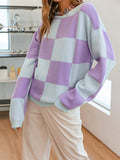 Polly Chequered Jumper-Dressereal-autumn,blue,casual,jumper,long-sleeved,purple,winter