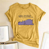 Need Coffee Hippopotamus Tee-TT Women-black,casual,green,navy,purple,tee,white,yellow