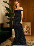 Talia Black Off-Shoulder Sequin Formal Dress