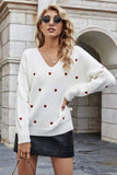 Sweet Heart White Jumper-Fitshinling-autumn,casual,jumper,long-sleeved,v-neck,white,winter