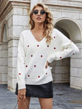 Sweet Heart White Jumper-Fitshinling-autumn,casual,jumper,long-sleeved,v-neck,white,winter