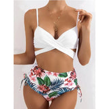 Santorini Bikini and Coverup, white, high-waisted