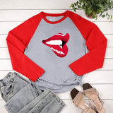 Red Lips Long-Sleeved Tee-TT Women-black,casual,long-sleeved,red,tee