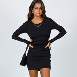 Renata Hollow Out Black Mini Dress-Dressereal-black,long-sleeved,mini,party