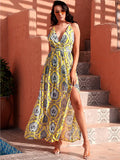 Seville Yellow Print Chiffon Maxi Dress