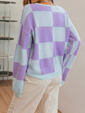 Polly Chequered Jumper-Dressereal-autumn,blue,casual,jumper,long-sleeved,purple,winter