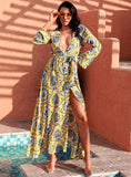 Noni Yellow Print Long-Sleeve Resort Summer Maxi Dress