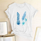 Blue Feather Tee-TT Women-casual,tee,white