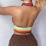 Malibu Halter Cropped Top-Dressereal-cropped,green,halter,party,striped