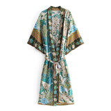 Sigiriya Peacock Print Kimono-Ainoway-boho,casual,floral,green,kimono,print,summer