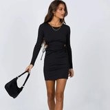 Renata Hollow Out Black Mini Dress-Dressereal-black,long-sleeved,mini,party