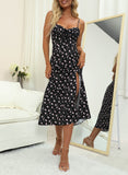 Loretta Floral Midi Dress - split, spaghetti straps, party, summer, black