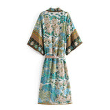 Sigiriya Peacock Print Kimono-Ainoway-boho,casual,floral,green,kimono,print,summer