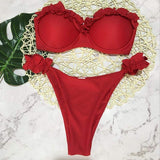 Hot Frilly Red Push Up Bikini-Fallindoll-bikini,red,ruffles