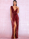 Red Sunset Sequin Maxi Evening Dress