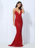 Cynthia Sequin Formal Maxi Dress Red