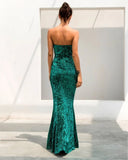 Enchanted Strapless Sequin Green Formal Dress