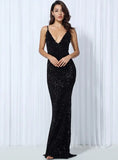 Cynthia Sequin Formal Maxi Dress Black