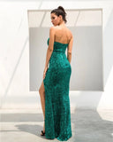 Enchanted Strapless Sequin Green Formal Dress