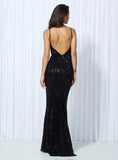 Cynthia Sequin Formal Maxi Dress Black