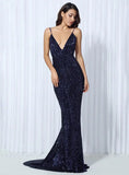 Cynthia Sequin Formal Maxi Dress Blue