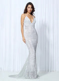 Cynthia Sequin Formal Maxi Dress SIlver