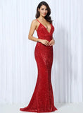 Cynthia Sequin Formal Maxi Dress Red