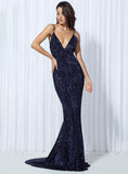 Cynthia Sequin Formal Maxi Dress Blue