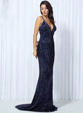 Cynthia Sequin Formal Maxi Dress Blue