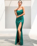 Enchanted Strapless Sequin Green Formal Dress