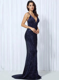 Cynthia Sequin Formal Maxi Dress Blue