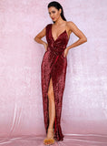 Red Sunset Sequin Maxi Evening Dress