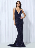 Cynthia Sequin Formal Maxi Dress Blue