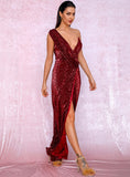 Red Sunset Sequin Maxi Evening Dress