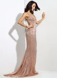 Cynthia Sequin Formal Maxi Dress Bisque