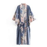 Ellie Dusty Blue Boho Kimono-Ainoway-blue,boho,casual,floral,kimono,print,summer