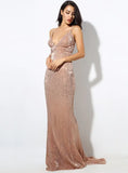 Cynthia Sequin Formal Maxi Dress Bisque