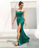 Enchanted Strapless Sequin Green Formal Dress