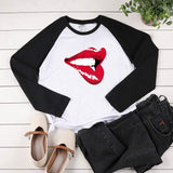 Red Lips Long-Sleeved Tee-TT Women-black,casual,long-sleeved,red,tee