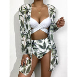 Santorini Bikini and Coverup, white, green, high-waisted