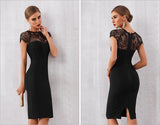 Elena Lace Bodycon Cocktail Dress - party, black, midi