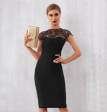 Elena Lace Bodycon Cocktail Dress - party, black, midi