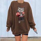 Boxing Cat Sweatshirt-TT Women-autumn,black,brown,casual,gray,jumper,long-sleeved,winter