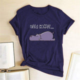 Need Coffee Hippopotamus Tee-TT Women-black,casual,green,navy,purple,tee,white,yellow