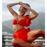 Glam Pop Hot Chili Bikini-Sporlike-bikini,high-waisted,red,ruffles,summer