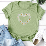 Heart Daisy Tee-TT Women-casual,gray,green,navy,purple,red,tee