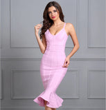 Sofia Mermaid Cocktail Dress - pink, bandage, midi, ruffles