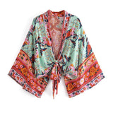 Okinawa Boho Top-Ainoway-boho,casual,floral,green,print,summer,v-neck