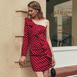 Nia Polka-Dot Dress-Conmoto-burgundy,cocktail,mini,party,ruffles