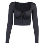 Gretel Long-Sleeved Cropped Top-Dressereal-autumn,black,cropped,long-sleeved,white